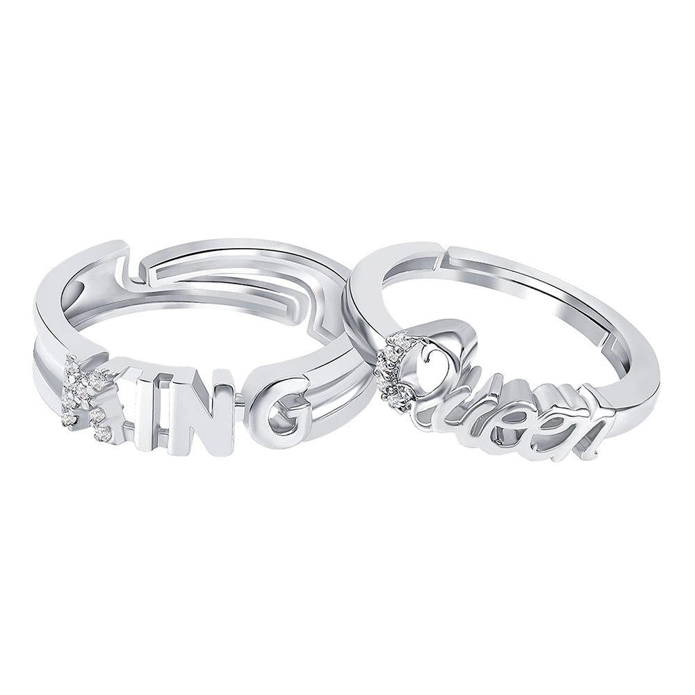 Mahi Valentine Special King and Queen Adjustable Couple Finger Rings for Love with Crystals (FRCO1103143R)