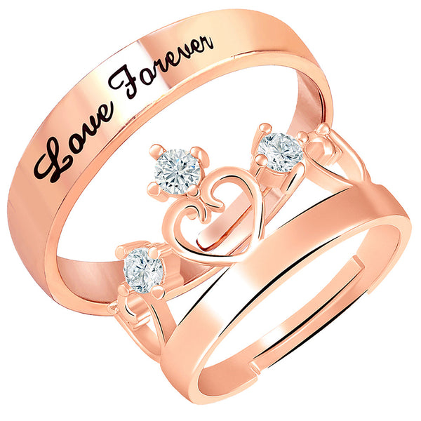 Mahi Rose Gold Plated Valentine Gifts Love Forever and Crown Adjustable Couple Ring with Crystal (FRCO1103175Z)