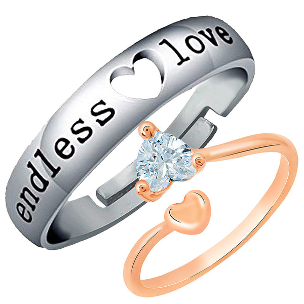 Mahi Valentine Gifts Endless Love and Heart Shaped Adjustable Couple Ring with Cubic Zirconia (FRCO1103176M)