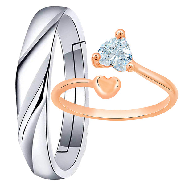 Mahi Valentine Gifts Dual Heart Adjustable Couple Ring with Cubic Zirconia (FRCO1103183M)