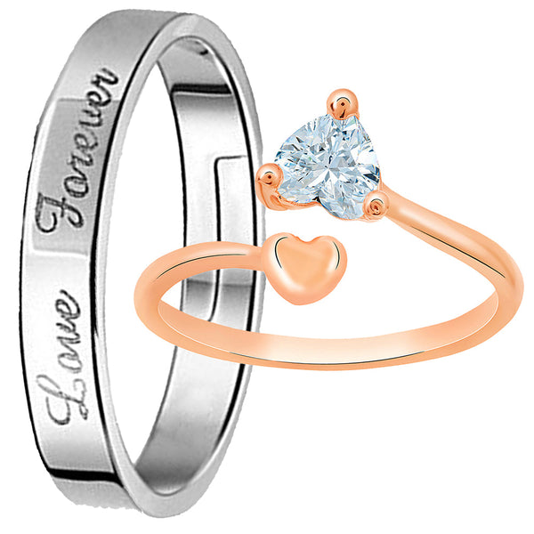 Mahi Valentine Gifts Love Forever and Dual Heart Adjustable Couple Ring with Cubic Zirconia (FRCO1103185M)