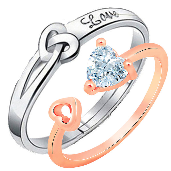 Mahi Valentine Gifts Dual Heart Adjustable Couple Ring with Cubic Zirconia (FRCO1103186M)