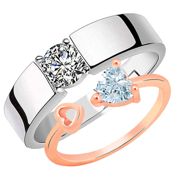 Mahi Valentine Gifts Dual Heart Adjustable Couple Ring with Cubic Zirconia (FRCO1103189M)