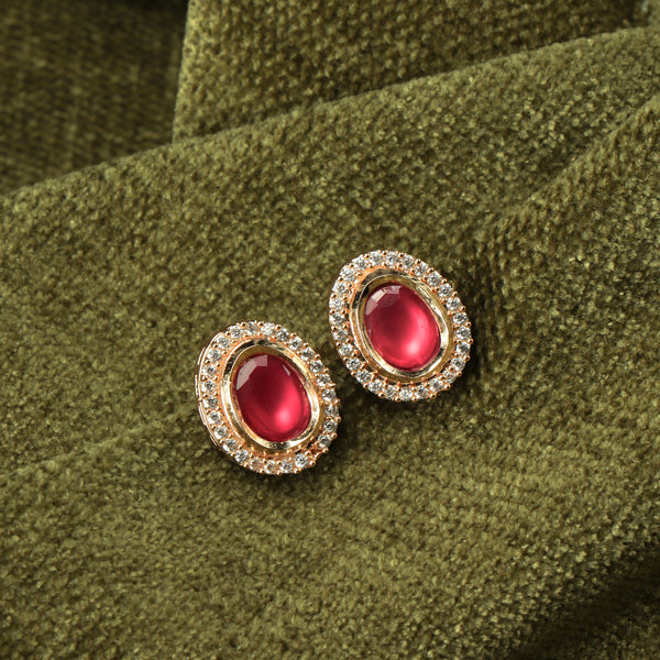 Nipura Golden Ruby Zircon Stud Earrings
