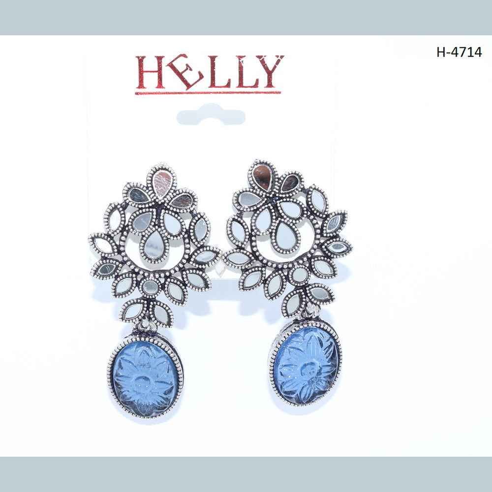 Corbeda Fashion Oxidised Plated Assorted Color Mirror Dangler Earrings