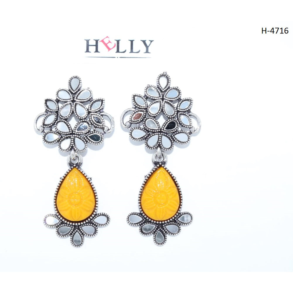 Corbeda Fashion Oxidised Plated Assorted Color Mirror Dangler Earrings