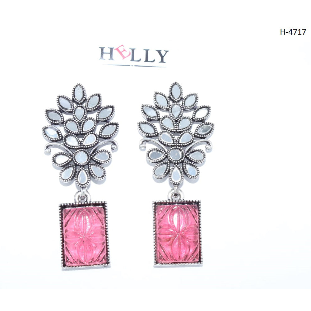 Corbeda Fashion Oxidised Plated Assorted Color Mirror Dangler Earrings