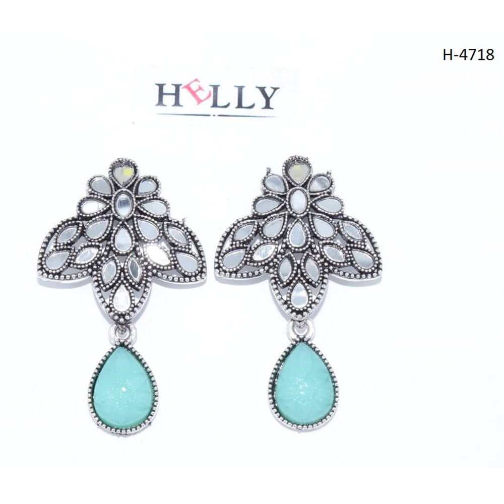 Corbeda Fashion Oxidised Plated Assorted Color Mirror Dangler Earrings