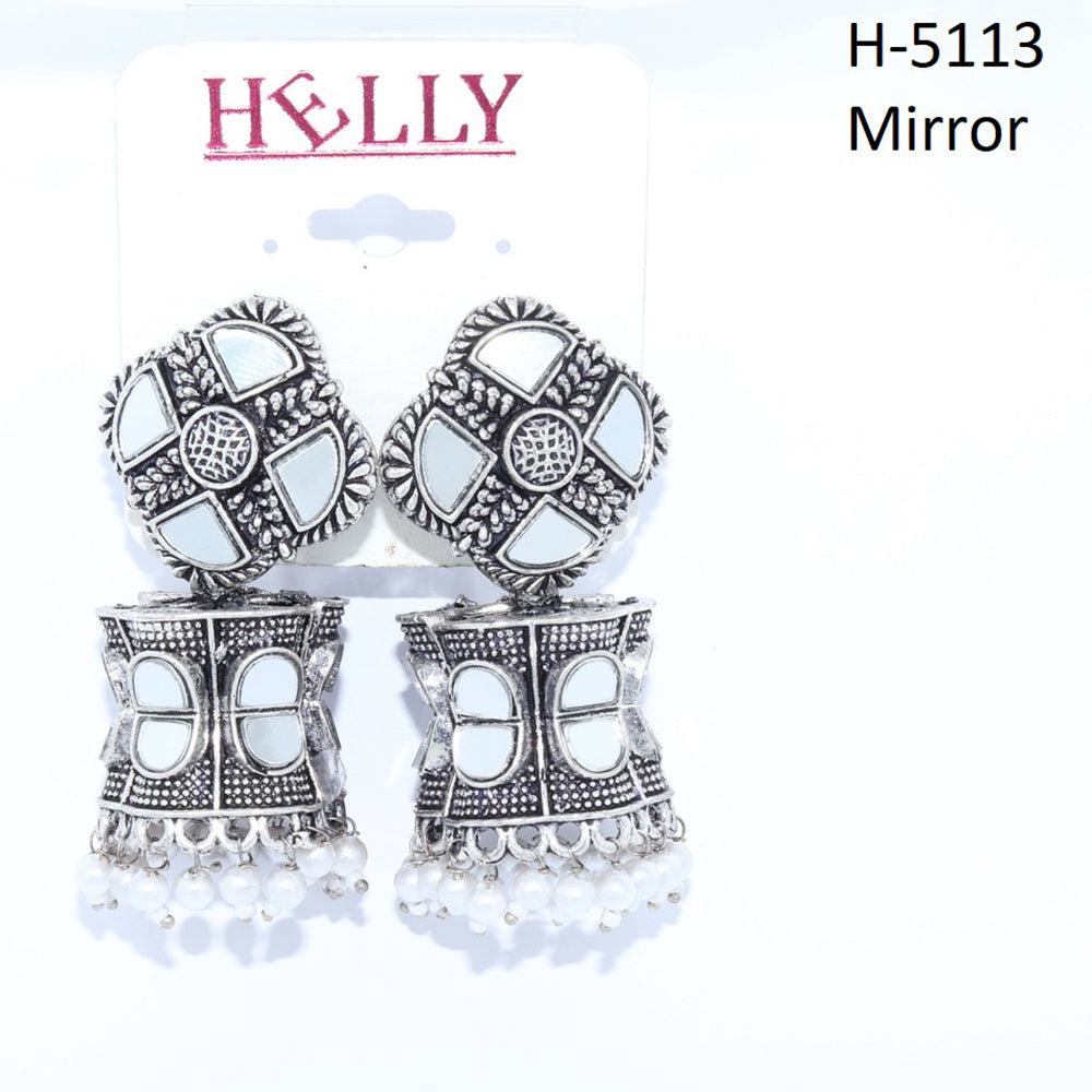 Corbeda Fashion Oxidised Plated Assorted Color Mirror Jhumki Earrings