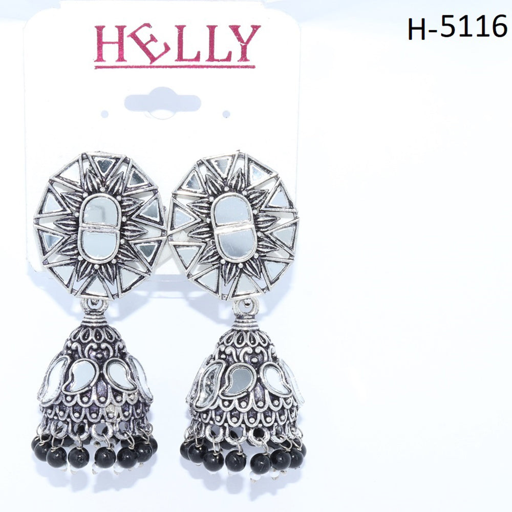 Corbeda Fashion Oxidised Plated Assorted Color Mirror  Jhumki Earrings