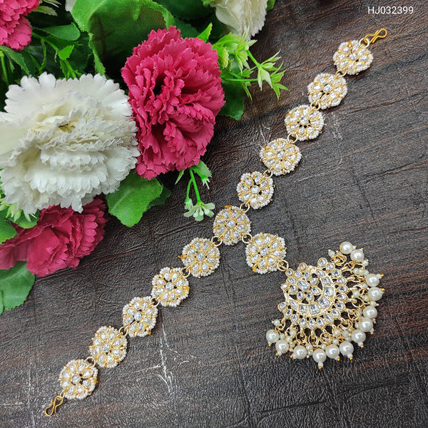 Heera Jewellers Gold Plated Kundan Designer Sheeshphool/ Head Band With Maangtikka