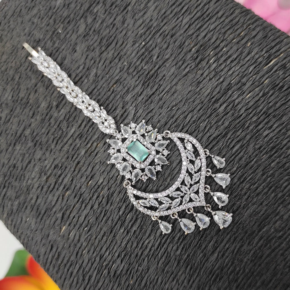 Heera Jewellers Silver Plated American Diamond Stylish Maangtikka