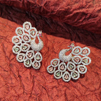 Heera Jewellers Silver Plated Peacock Design American Diamond Earrings