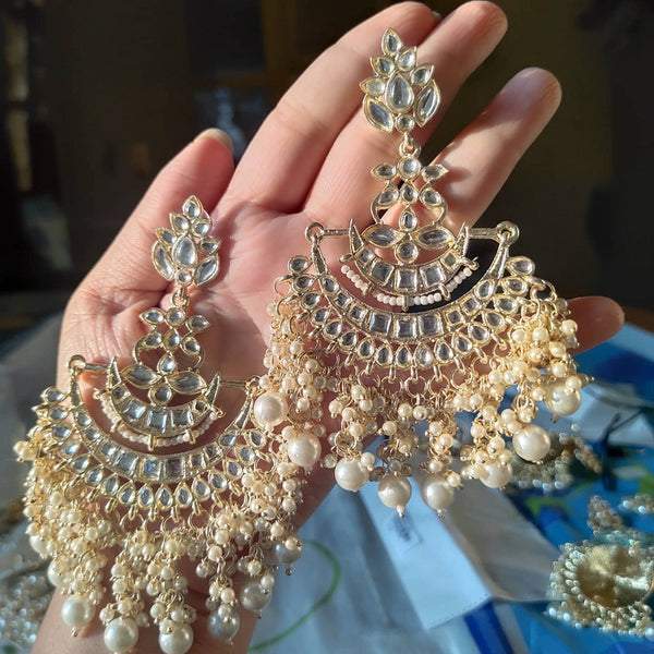 Heera Jewellers Gold Plated Kundan Stone Dangler Earrings