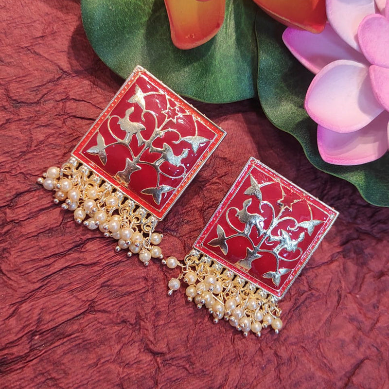 Heera Jewellers Gold Plated Meenakari Work With Pearl Stud Earrings