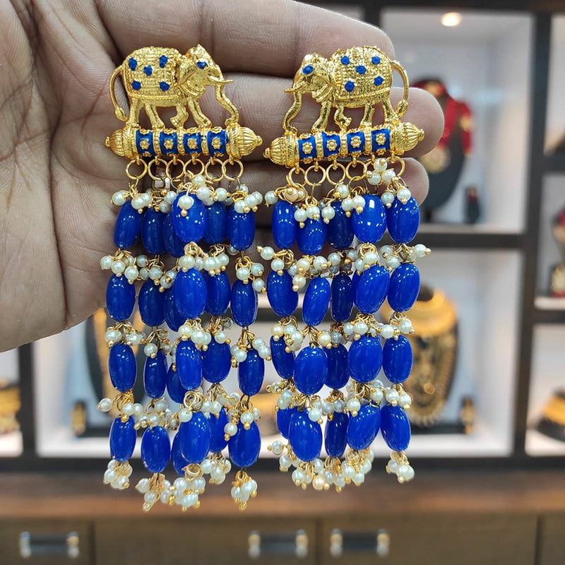 Heera Jewellers Gold Plated Meenakari Elephant Dangler Earrings