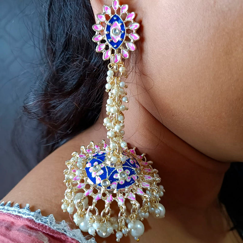 Heera Jewellers Gold Plated Kundan Stone & Meenakari Jhumki Earrings
