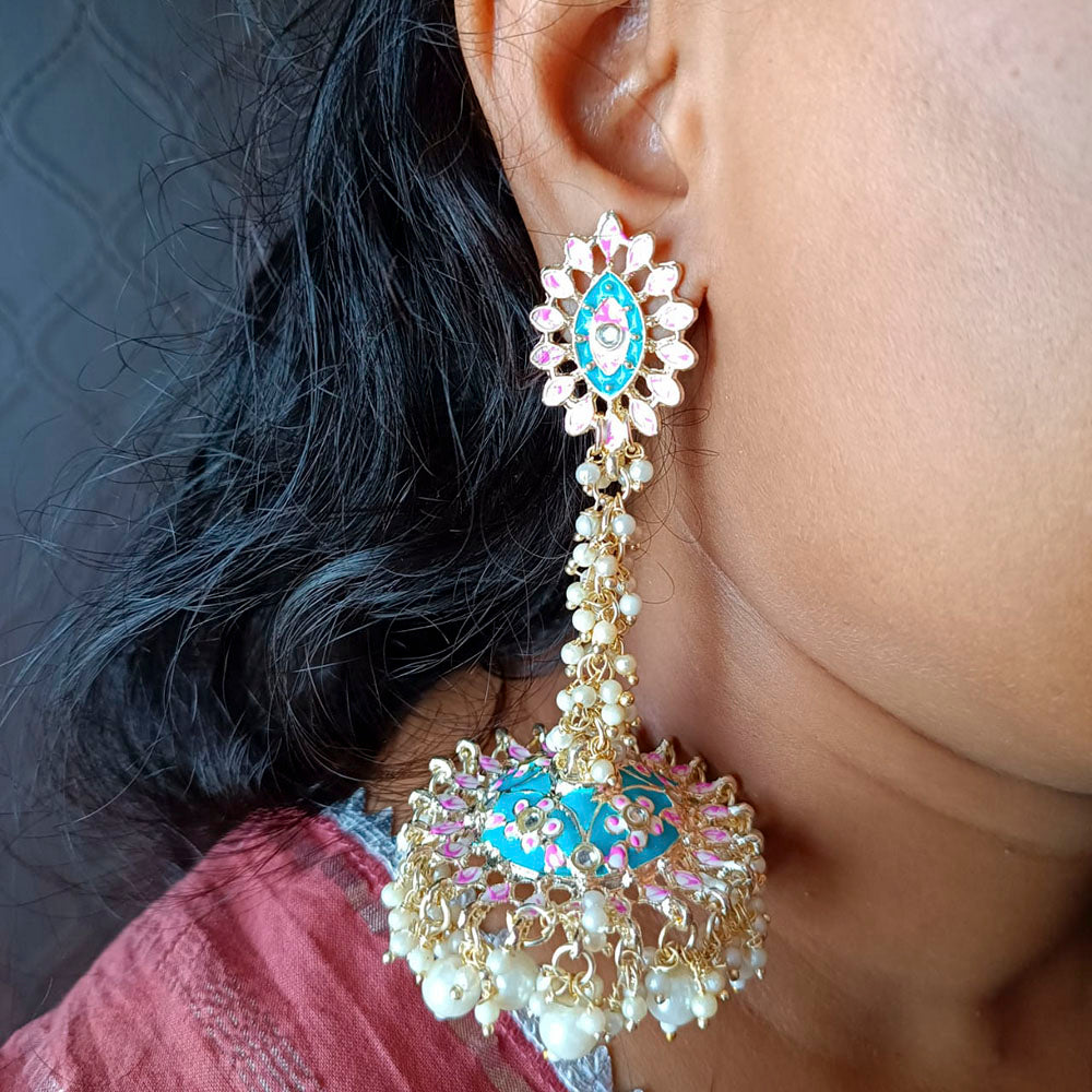 Heera Jewellers Gold Plated Kundan Stone & Meenakari Jhumki Earrings