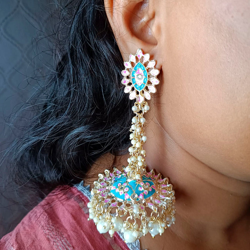 Heera Jewellers Gold Plated Kundan Stone & Meenakari Jhumki Earrings