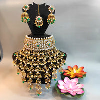 Heera Jewellers Gold Plated Kundan & Beads Designer Choker Necklace Set With Maangtikka