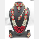 Heera Jewellers Gold Plated Kundan & Pearl Long & Short Double Necklace Set With Maangtikka