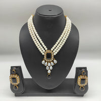 Heera Jewellers Gold Plated Crystal Stone & Pearl Long Haram Necklace Set