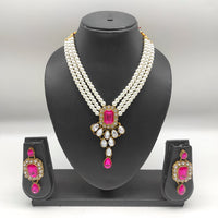 Heera Jewellers Gold Plated Crystal Stone & Pearl Long Haram Necklace Set