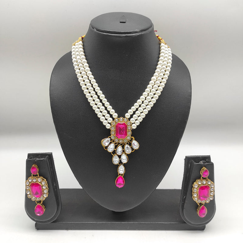 Heera Jewellers Gold Plated Crystal Stone & Pearl Long Haram Necklace Set