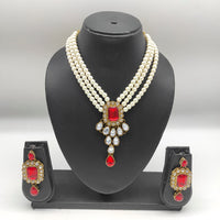 Heera Jewellers Gold Plated Crystal Stone & Pearl Long Haram Necklace Set