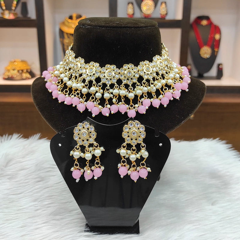 Heera Jewellers Gold Plated Kundan And Beads Choker Necklace Set