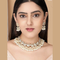 Heera Jewellers Gold Plated Kundan And Beads Choker Necklace Set