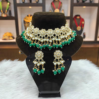 Heera Jewellers Gold Plated Kundan And Beads Choker Necklace Set