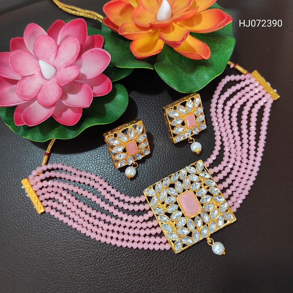 Heera Jewellers Gold Plated Kundan & Crystal Pearl Choker Necklace Set