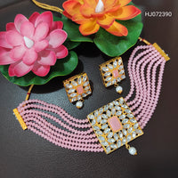 Heera Jewellers Gold Plated Kundan & Crystal Pearl Choker Necklace Set