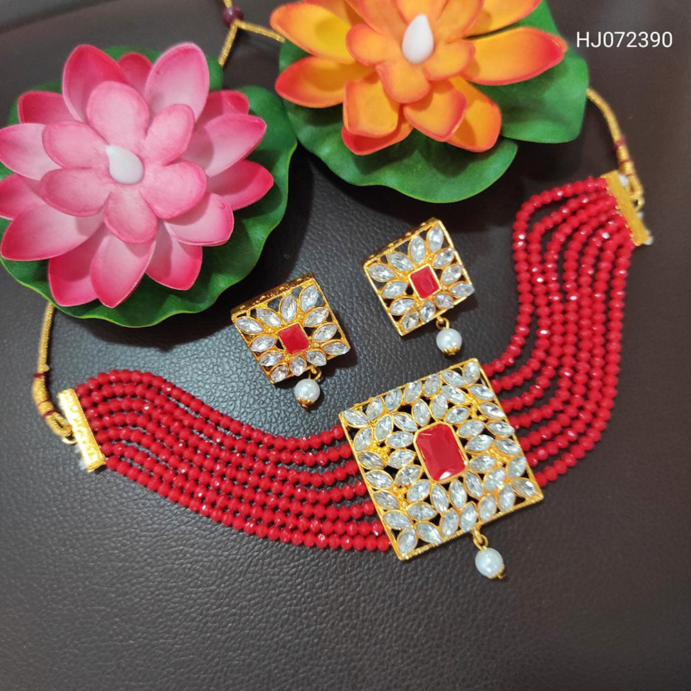 Heera Jewellers Gold Plated Kundan & Crystal Pearl Choker Necklace Set