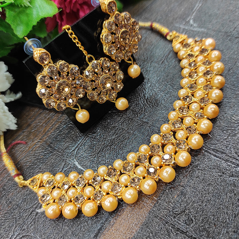 Heera Jewellers Gold Plated Austrian Stone & Beads Choker Necklace Set