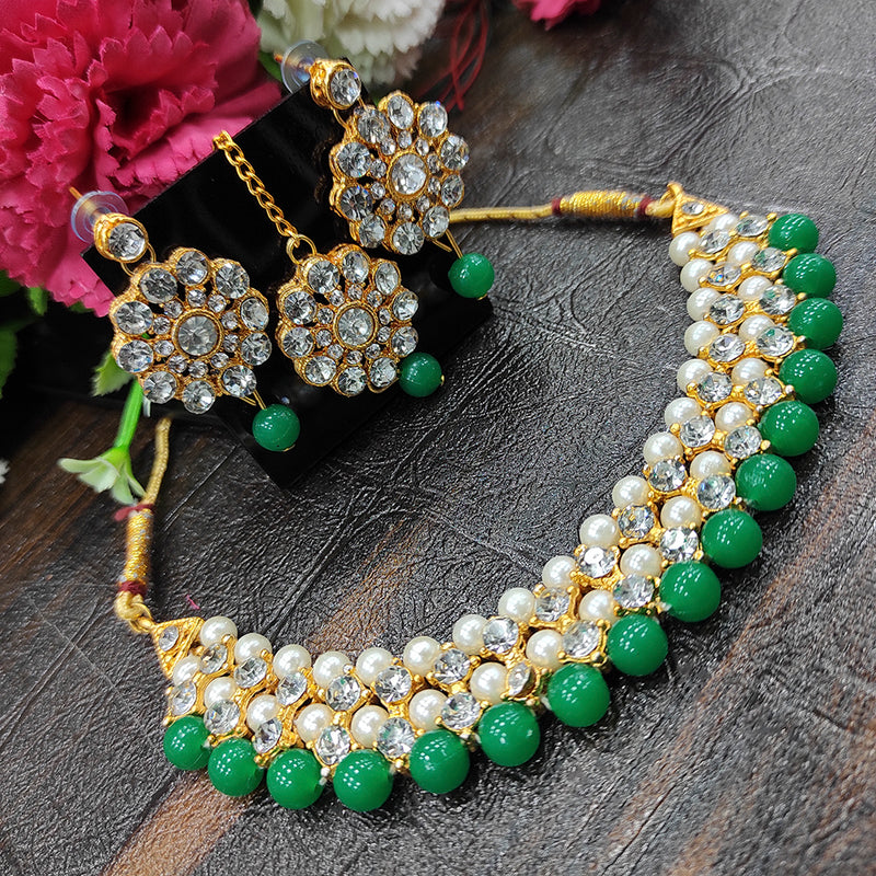 Heera Jewellers Gold Plated Austrian Stone & Beads Choker Necklace Set