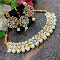 Heera Jewellers Gold Plated Austrian Stone & Beads Choker Necklace Set