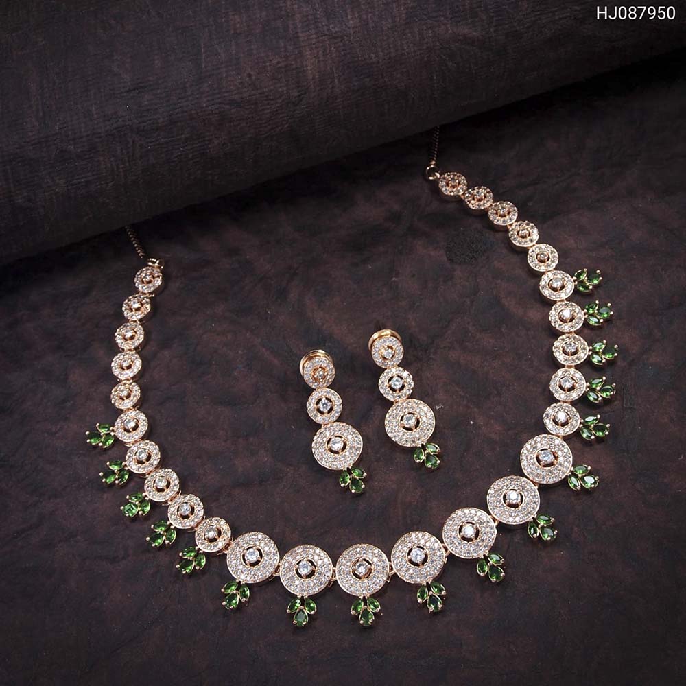 Heera Jewellers Rose Gold Plated American Diamond Necklace Set