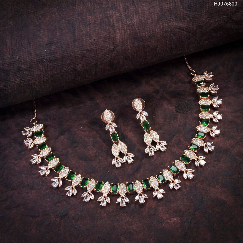 Heera Jewellers Gold Plated American Diamond Necklace Set