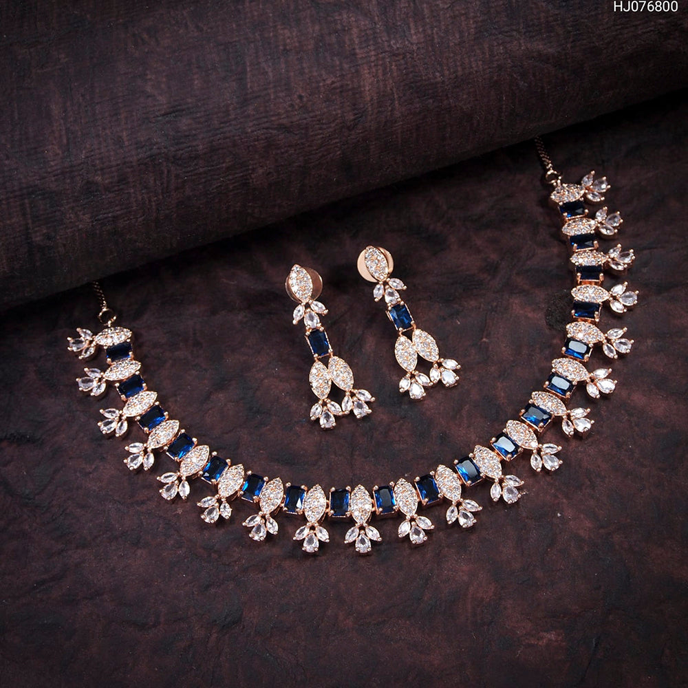 Heera Jewellers Gold Plated American Diamond Necklace Set