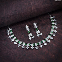 Heera Jewellers Silver Plated American Diamond Necklace Set