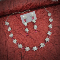 Heera Jewellers Silver Plated American Diamond Necklace Set