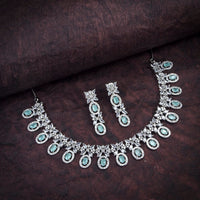 Heera Jewellers Silver Plated American Diamond Necklace Set