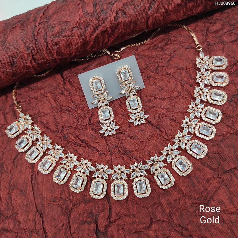 Heera Jewellers Gold Plated American Diamond Necklace Set