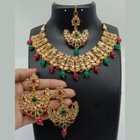 Heera Jewellers Gold Plated Pota & Kundan Stone Choker Necklace Set