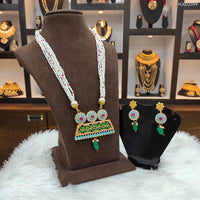 Heera Jewellers Gold Plated Austrian Stone & Pota Stone Moti Long Necklace Set