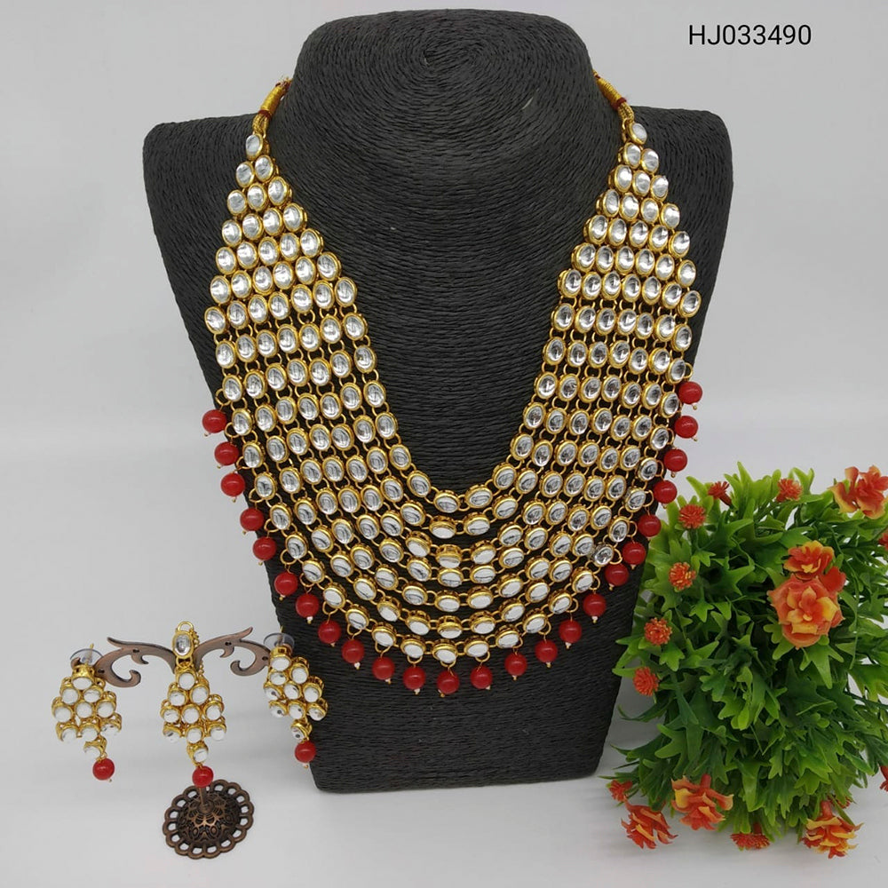 Heera Jewellers Gold Plated Kundan Stone & Beads Necklace Set