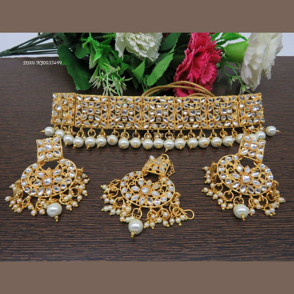 Heera Jewellers Gold Plated Kundan Stone & Beads Necklace Set