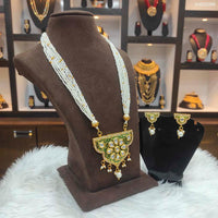 Heera Jewellers Gold Plated Austrian Stone & Pota Stone Moti Long Necklace Set